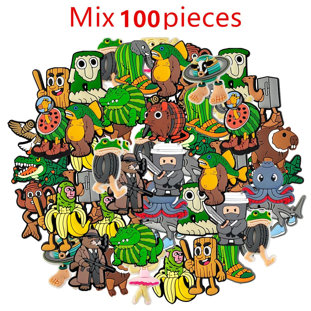 21-100Pcs Shoe Charms Italian Brainrot Funny Animal Shoes Accessorie Decoration Fit Clog Sandal Wristband Buckle Kids Gift