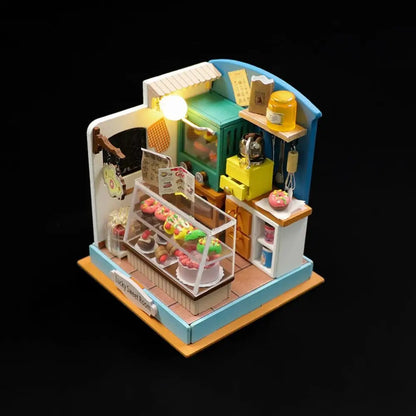 Handmade Coffee Shop Dollhouse Kit Wooden Material Assembly Required Wooden Assembly Mini Size 3D Design DIY 3D Puzzle