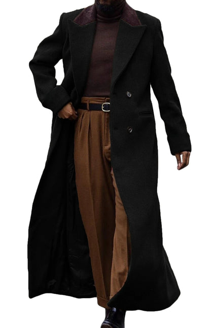 Mens Full Length Trench Coat Notched Lapel Long Jacket Double Breasted Classic Winter Overcoat