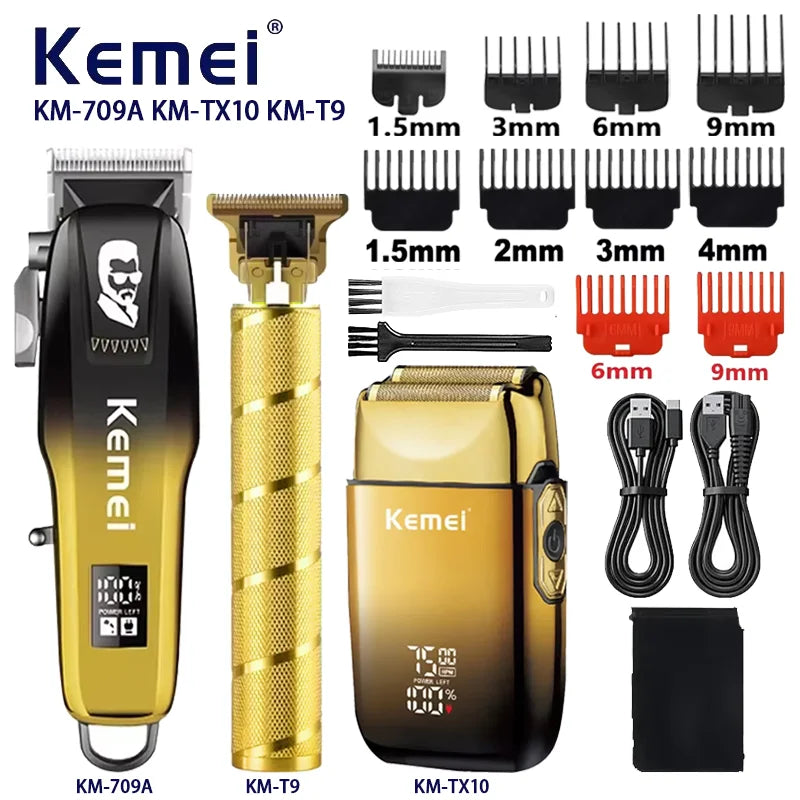 Kemei KM-TX10  KM-709A T9 Professional Electric Hair Clippers Beard Clipper Rechargeable Men's Shaver Hair Trimmer Kit Men