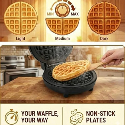 Beeping Belgian Waffle Maker 7" Mini Electric Waffle Iron with Adjustable Browning Temp Control Non-Stick Plates and Ready Aler