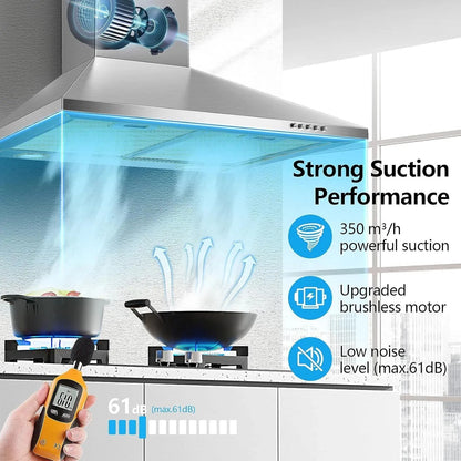 SNDOAS 60 cm Stainless Steel Wall Mounted Duted/Ductless A++ with Filters Led Light, 350m³/h 3 Speed range Hood