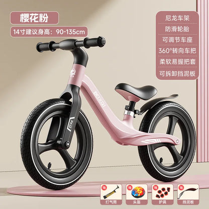 Kids Balance Bike No Pedal For 1 To 8 Yrs Old With Air Tires Nylon Fiberglass Frame Non Slip Silicone Grips Comfy Seat