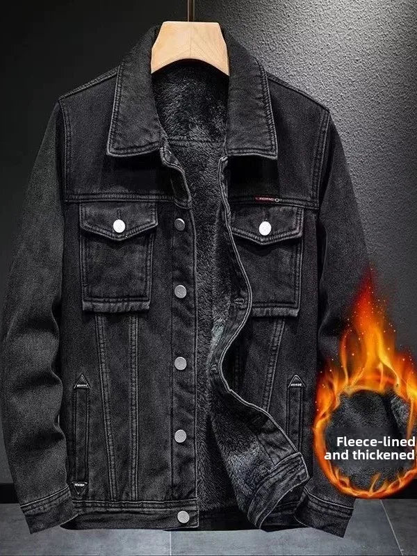 Men's Fashionable Thickened Fleece Lined Slim Fit Denim Jacket Autumn Winter Warm Stylish Workwear Top Quality Chinese Produc...