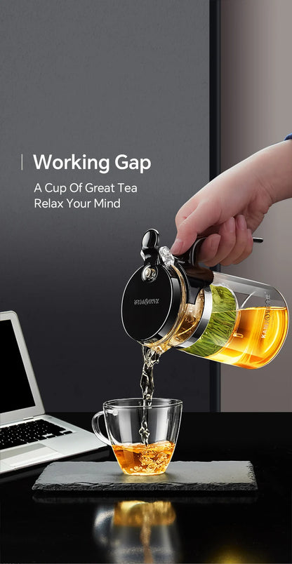 KAMJOVE Teapot Infuser Glass Tea Set One-button Filtering Tea Separation Kettle Tea Coffee Maker Press AUTO-OPEN Art Tea Cup