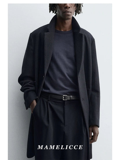 MAMELICCE Original design Mid-length woolen coat Wool-blend coat Classic business casual Autumn and winter trench coats Men coat