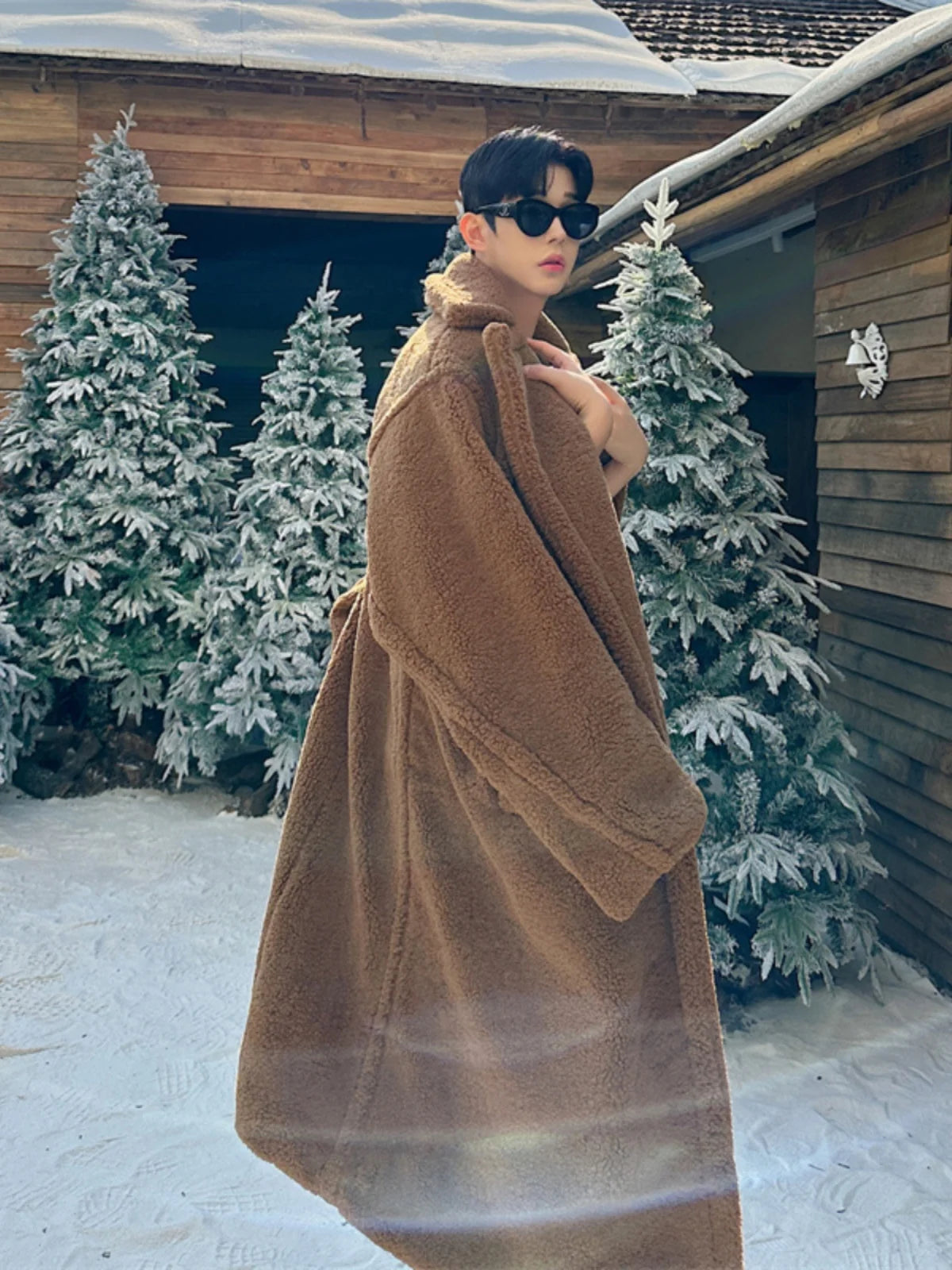 Autumn Winter Teddy Bear Fur Fashionable Versatile Men's Coat Loose Long over Knee Windbreaker Jacket Warm Stylish Urban Style