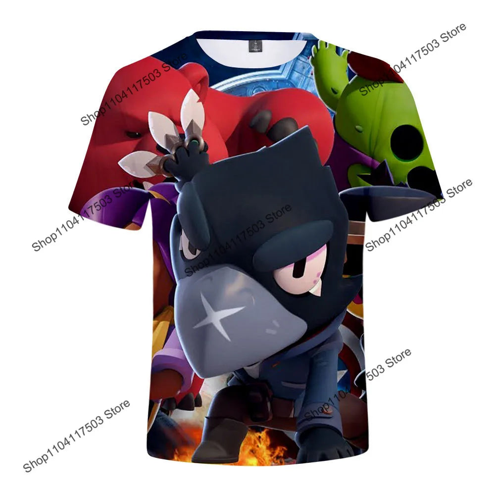Brawler Leon Shooter Kids T-shirt Shooting Game Spike 3D Print Tshirt Boys Girls Cartoon Tops Teen Clothes