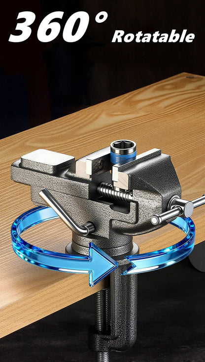 Universal Table Vise Multi-functional Portable 360° Swivel Base Clamp On Vice/Table Vise For Woodworking, Cutting Conduit, Drill