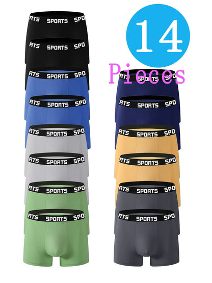 14-Piece Men's Polyester Mid-Waist Boxer Briefs Set (Sports Waistband, Multi-Size Options)-Men's Underwear