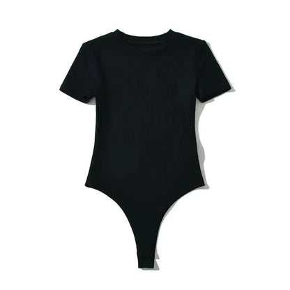 Summer Short Sleeve O-neck Knitted Bodysuits Women Stretchable Slim Basic Solid Color Tops