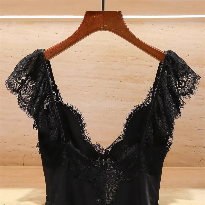 Women's vest New lace patchwork V-neck sleeveless top for spring 2026 Sexy backless Tank top suspender women's corset crop top