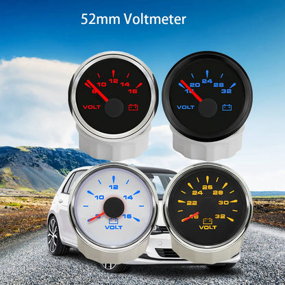 RHAXEL 2" 12V DC Voltmeter Volt Gauge 8-16V 16-32V 18-32V 9-32V with 8 Backlights for Car Boat Motor RV Truck