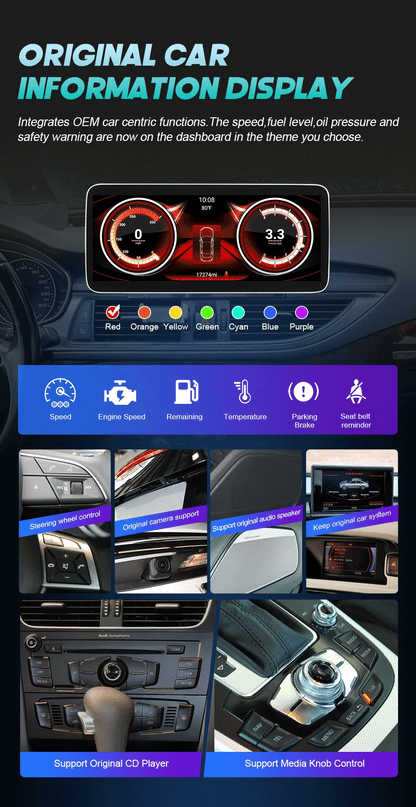 Android 14 Carplay Car Multimedia Player For Audi A6 C7 A7 2012~2018 Touch Screen 4G Music Stereo GPS Navi 8+256GB Auto Radio