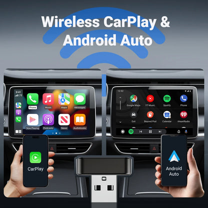 Smart 2in1 CarPlay Android Auto Adapter, Universal Mini Wireless Dongle for Car Entertainment System, Plug and Play Upgrade Wire