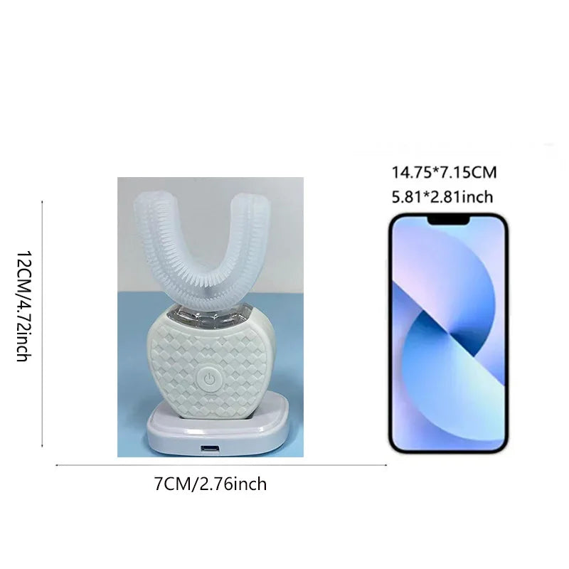 U-shaped electric toothbrush with ultrasonic oral cleaner, featuring soft bristles and an adult whitening tool
