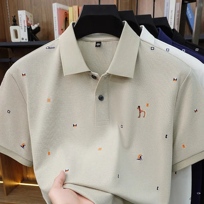High Quality Man Summer Short-Sleeved Polo Shirt Lapel Button Multi-pattern Puppy Embroidery Ventilate Business Casual Men'sWear