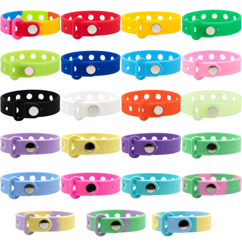 1-24pcs 21.5cm Silicone Bracelets with Holes Soft Wristbands Fit Shoe charms Shoe Accessories Pins Adjustable Size Kids Ornament