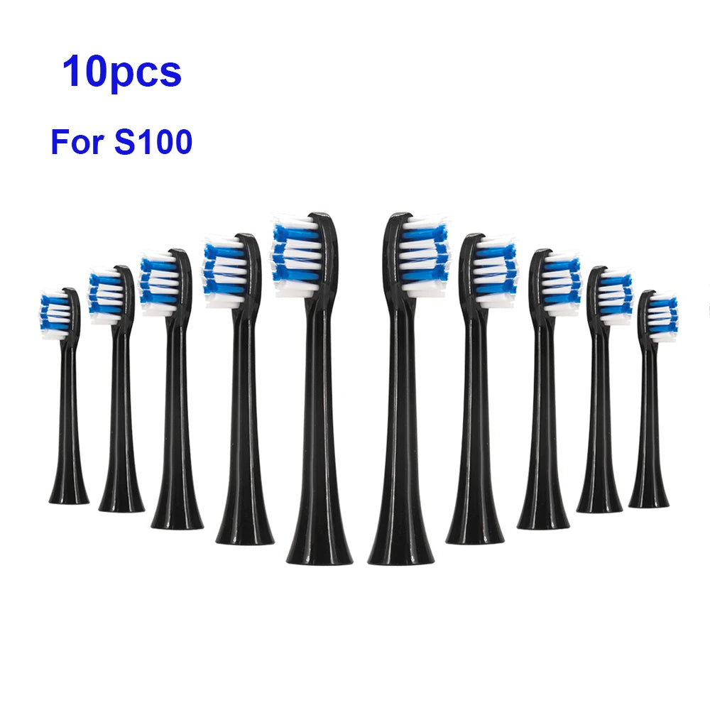 10pcs/lot Sarmocare S100 Toothbrush Heads Ultrasonic Sonic Electric Toothbrush White Black Solt Replacement Toothbrusher Heads