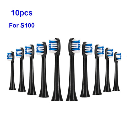 10pcs/lot Sarmocare S100 Toothbrush Heads Ultrasonic Sonic Electric Toothbrush White Black Solt Replacement Toothbrusher Heads