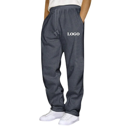 Customized Straight Leg Sweatpants Men Autumn Winter Personality Printed Thicken Jogger Pants Pocket Trousers Streetwear S - 5XL