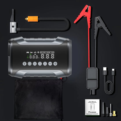 6-IN-1 Car Jump Starter with Air Compressor Peak 5000A Auto Battery Booster 150PSI Air Pump Portable Power Bank Tire Inflator