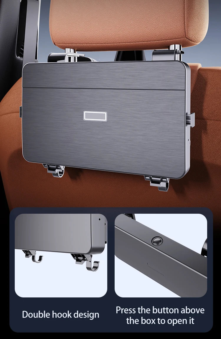 Lrbh Premium Plastic Rear Seat Organizer, with Foldable Tray, Dual Cup Holders, Phone Slot, and Large Storage Space, Easy to Install Vehicle Seat Back Accessories