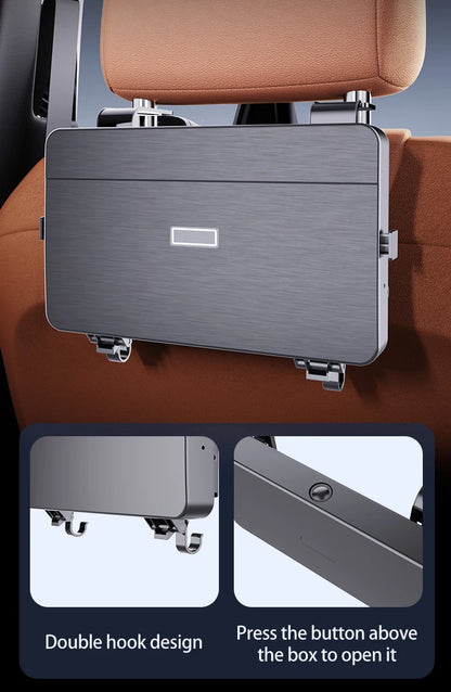 Lrbh Premium Plastic Rear Seat Organizer, with Foldable Tray, Dual Cup Holders, Phone Slot, and Large Storage Space, Easy to Install Vehicle Seat Back Accessories