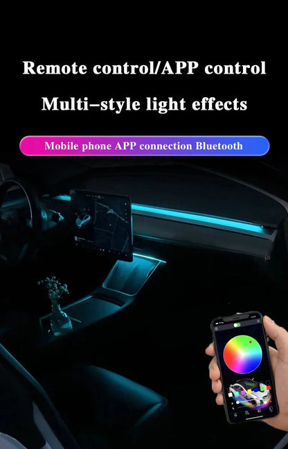 For Tesla Model 3 Model Y Car Ambient Light 60 Seconds Automatic OFF Module With USB Expansion Dock RGB APP Dashboard Lighting