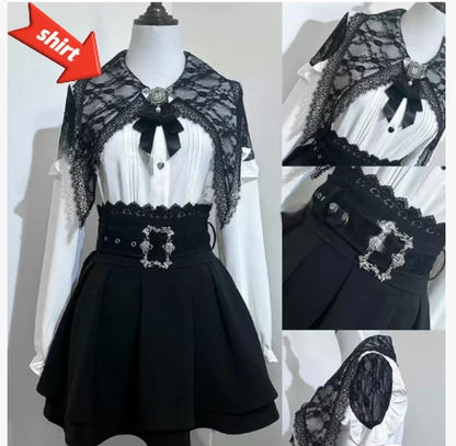 Jirai Kei Lolita Blouse Kawaii Top Women Cute Japanese Style Shirt with Bow Y2K Elegant Long Sleeve Sweet Casual Aesthetic Tops