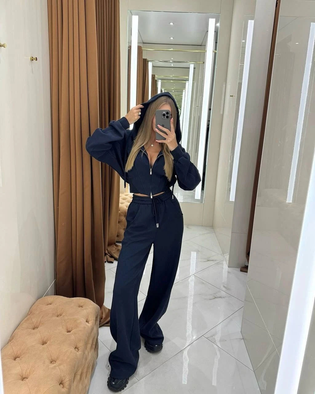 Fashionable Casual Hooded Zipper Sweatshirt Pants Set Women's Long Sleeve Autumn Collection Online Exclusive Two-Piece Ensemble