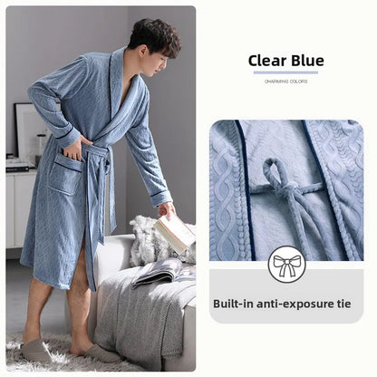 Island Velvet Thickened Coral Fleece Men's Sleepwear Autumn Winter Style Flannel Bathrobe Home Comfortable Pajamas Robe