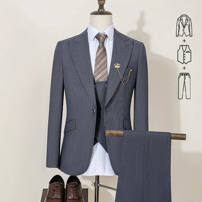 ST Cassy High-End Brand Formal Business Men's Suits Single Breasted Solid Color Slim Fit Suit Wedding Three-Piece