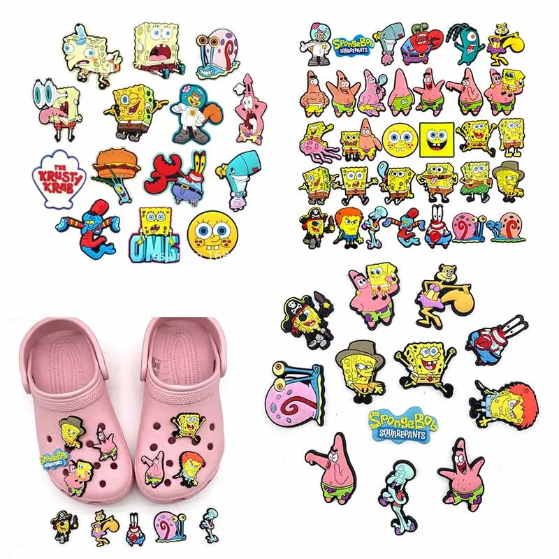 MIX Shoe Charms DIY Spongebob A/W PVC Shoes Charms Patrick Star Slippers Buckle Decorations Fit Boys Kids Birthday Xmas Gifts
