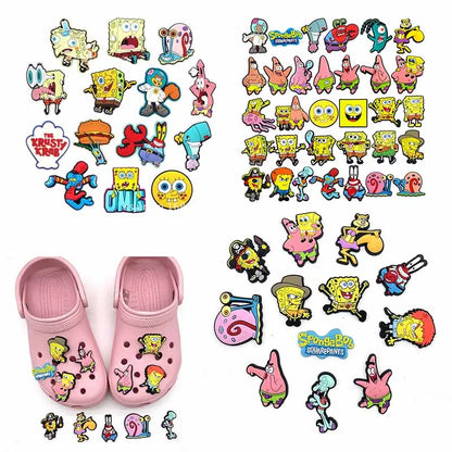 MIX Shoe Charms DIY Spongebob A/W PVC Shoes Charms Patrick Star Slippers Buckle Decorations Fit Boys Kids Birthday Xmas Gifts