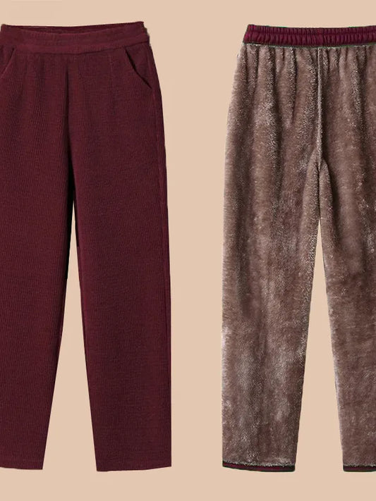 Thickened Fleece Lined Corduroy Winter Pants for Mom High Waist Loose Fit Straight Leg Warm Casual Trousers for Women over 40