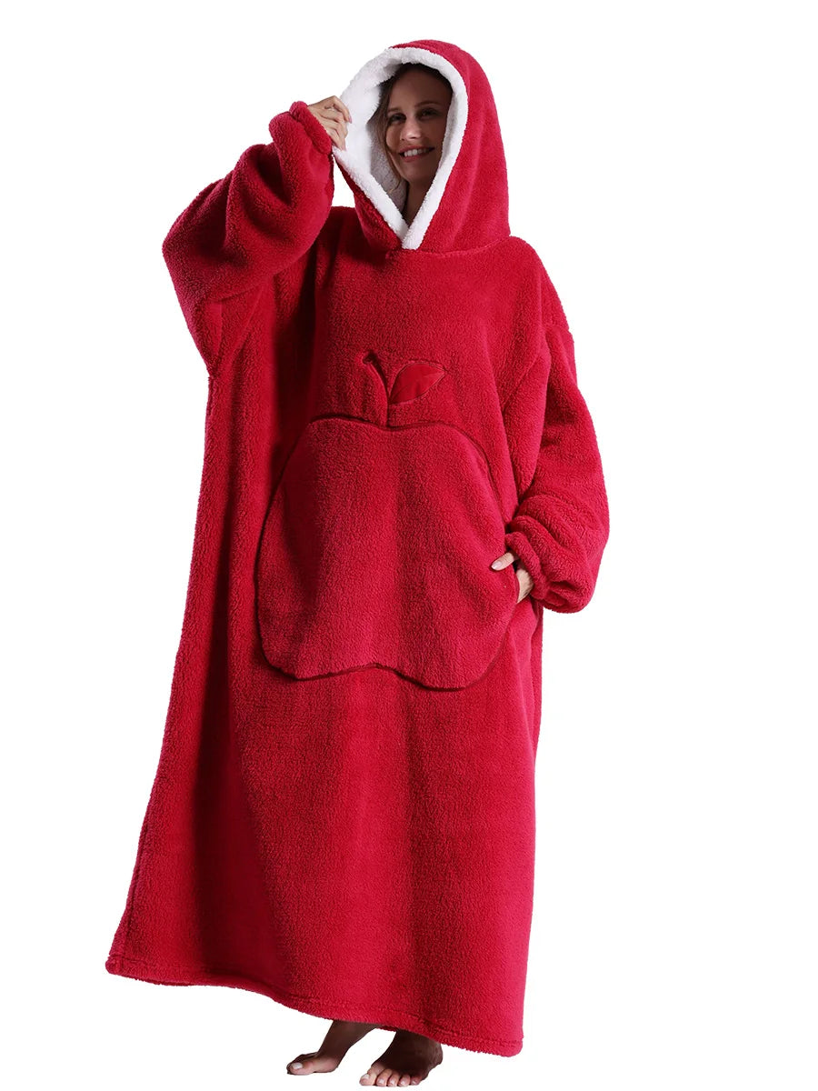 Fashion Cartoon Oversized Blanket Hoodie for Women Men Hoodies Sherpa Fleece Winter Thick Plus Size Couple Sweatshirts Korean