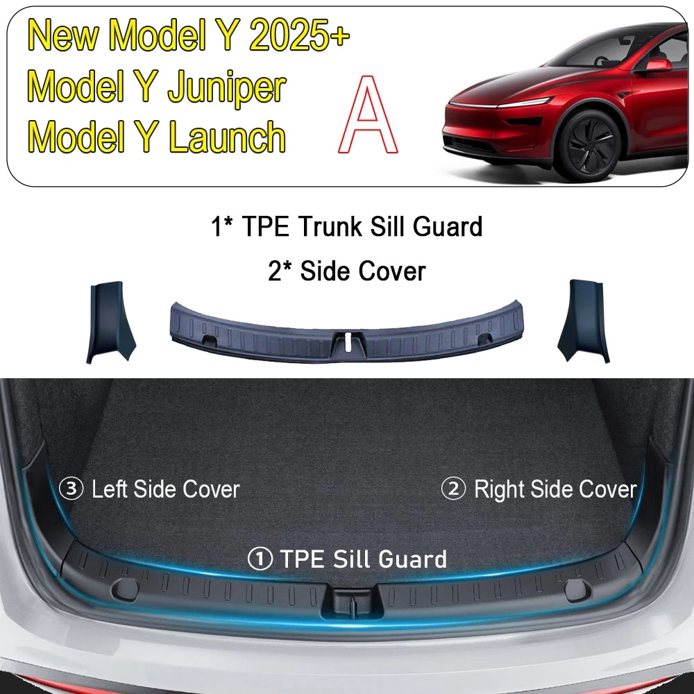 For Tesla Model Y Juniper 2025 2026 Trunk Threshold Strip TPE Mats Sill Guard Rear Cargo Kick Pad Protector Interior Accessories