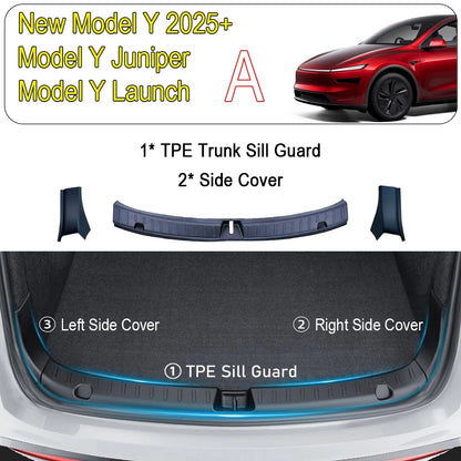 For Tesla Model Y Juniper 2025 2026 Trunk Threshold Strip TPE Mats Sill Guard Rear Cargo Kick Pad Protector Interior Accessories