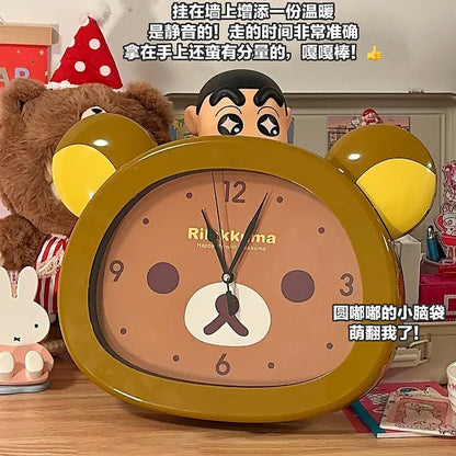Rilakkuma Anime Peripheral Wall Clock Alarm Clock Cute Cartoon Silent Clock Living Room Bedroom Sweeping Second Quartz Clock