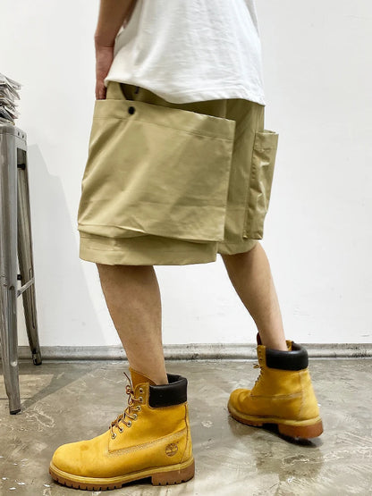 Summer Korean Trendy Big Pocket Cargo Shorts Men Clothing Japanese Streetwear High Quality Nylon Casual Baggy Pants Harajuku