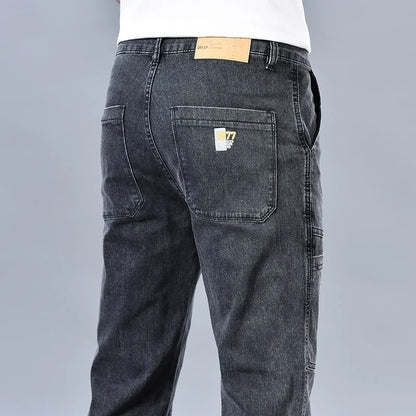 Design Jeans Men's Autumn New Multi-Pocket Fashion Stretch Straight Cotton Casual Denim Trousers Brand Clothing Male Blue Black