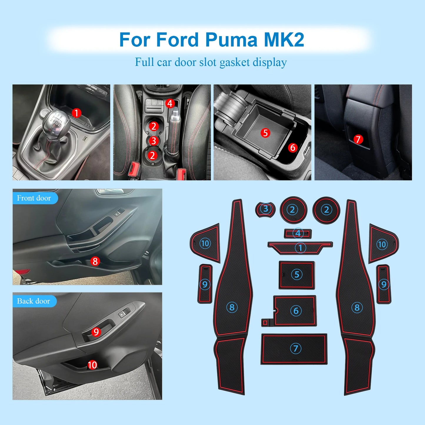 RUIYA for Ford Puma MK2 Puma II 2020-2024 Car Door Groove Mat Ford Puma Anti-slip Slot Pad Auto 2024 Ford Puma MK2 Accessories