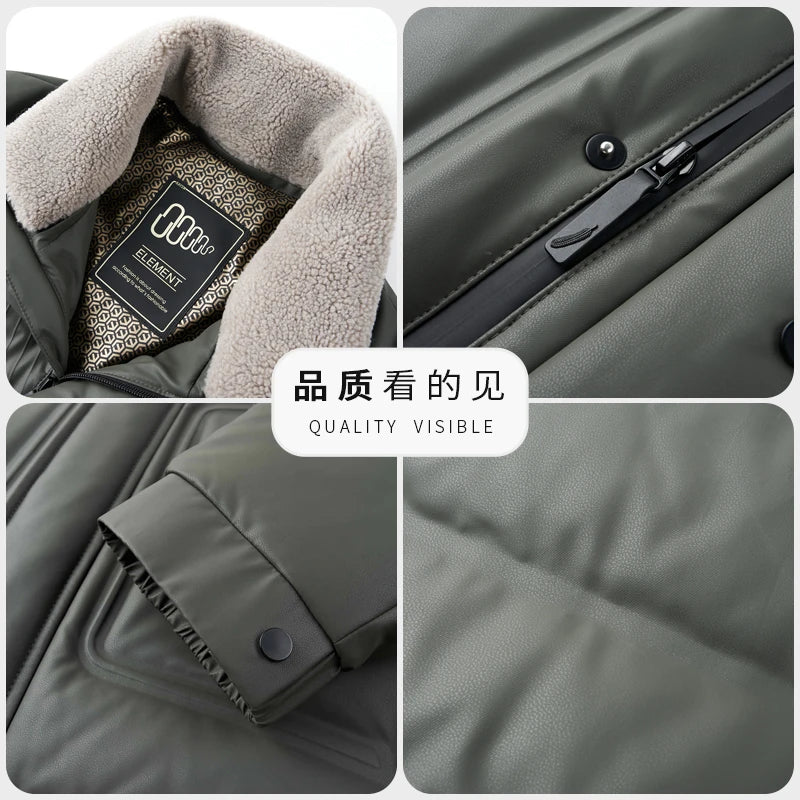 YX-6502 Men's Genuine Leather Down Jacket Winter New Sheepskin Stand Up Collar Leather Jacket Casual Thick Warm Jacket Trend