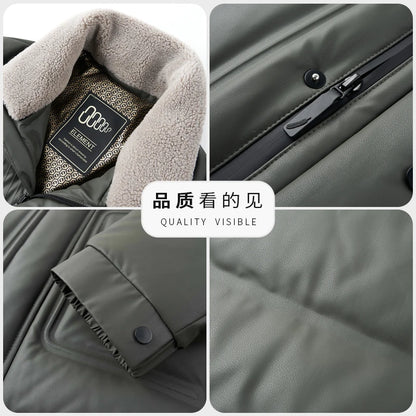 YX-6502 Men's Genuine Leather Down Jacket Winter New Sheepskin Stand Up Collar Leather Jacket Casual Thick Warm Jacket Trend
