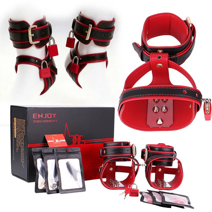 LEZEE Footcuffs Forced Tiptoe Spiked Ankle Cuffs Leather Binding Bondage Restraints Strap Heavy Duty Foot Stimulation Slave Toys