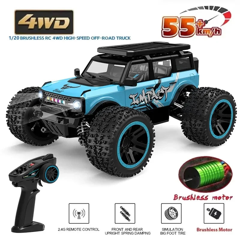 1:20 4WD RC Car 55KM/H With LED Professional Off-Road Racing Brushless 2.4G Remote Control Cars High Speed Drift Monster Truck