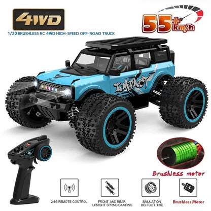 1:20 4WD RC Car 55KM/H With LED Professional Off-Road Racing Brushless 2.4G Remote Control Cars High Speed Drift Monster Truck