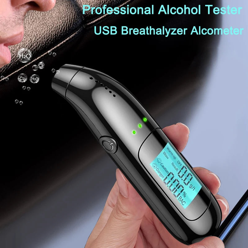 Alcohol Tester High Precision Breathalyzer Alcometer USB Rechargeable Non-contact Professional Car Portable Alcohol Detector