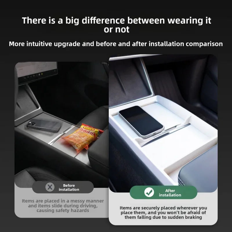 For Tesla New Model 3 Highland / Model Y /YL Center Console Armrest Storage Tray Organizer Box ABS Interior Accessories